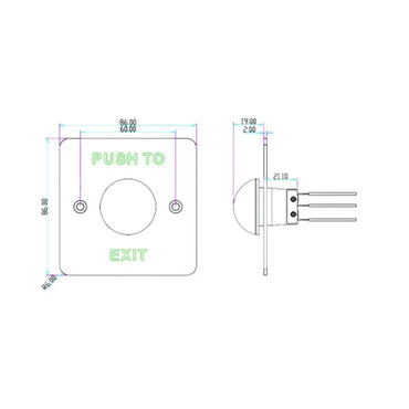 Exit Button Mushroom Square Stainless Steel, Green, Square - EB - 818B - Total Security Equipment