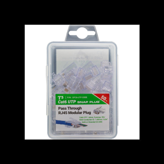 T3 CAT6 Pass Through RJ45 Modular Plug 50PK