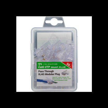T3 CAT6 Pass Through RJ45 Modular Plug 50PK