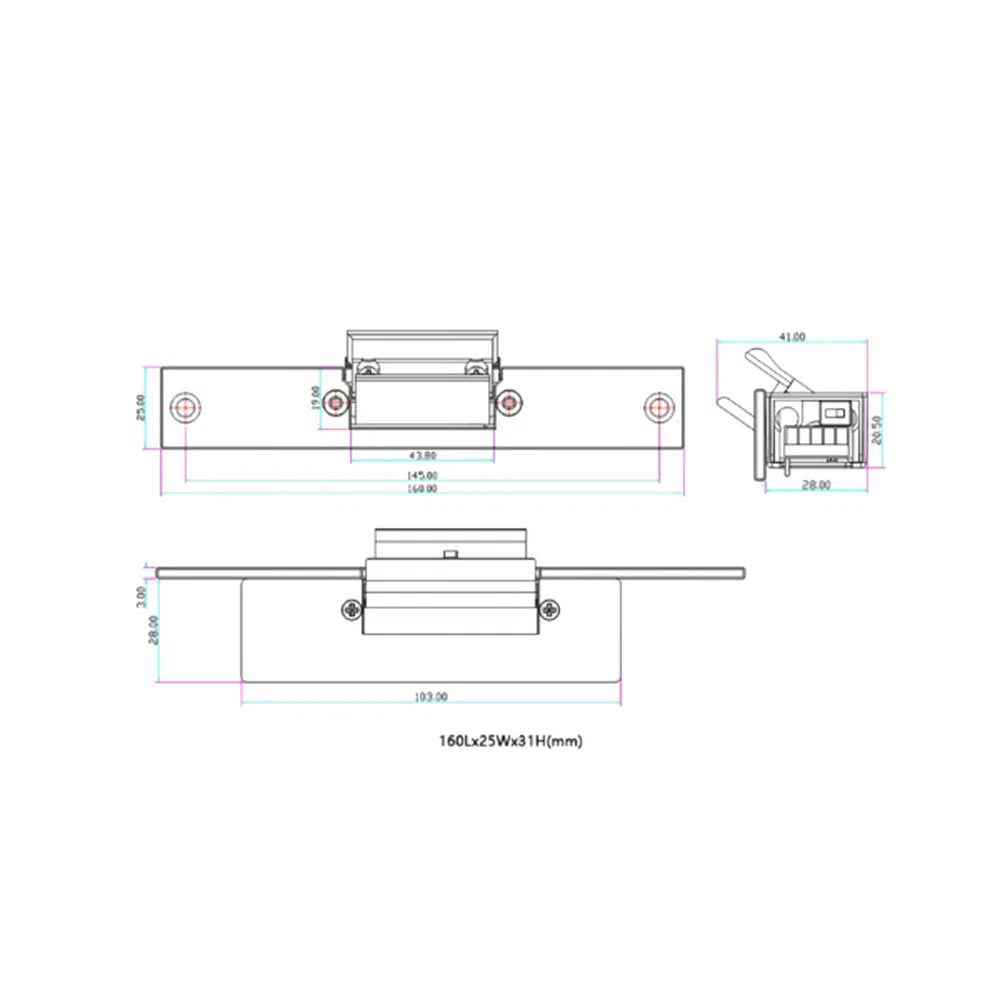 Narrow-Type Electric Strike (Electric Lock) - TES-131NOS-Trantech Security-[SKU]-[Total Security Equipment]-[TSE]