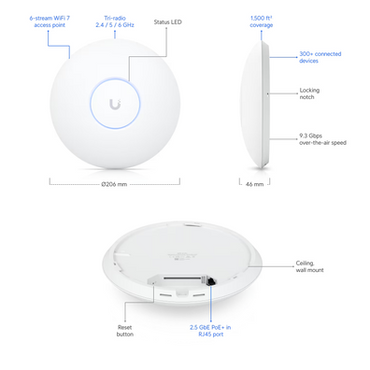 Ubiquiti U7-Pro UniFi AP WiFi7 Indoor - No PoE Injector